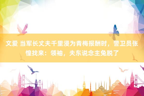 文爱 当军长丈夫千里浸为青梅报酬时，警卫员张惶找来：领袖，夫东说念主兔脱了